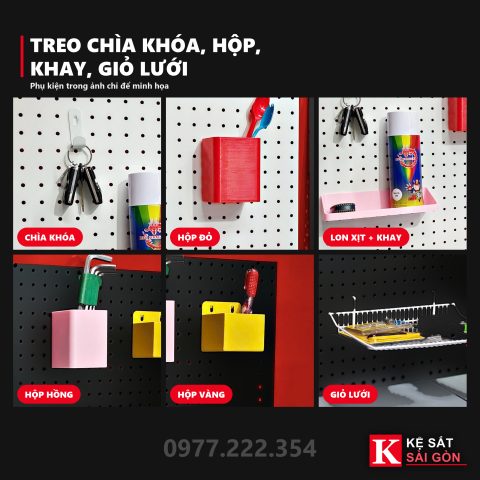 Đồ treo thử trên tấm tôn lỗ 50×50cm