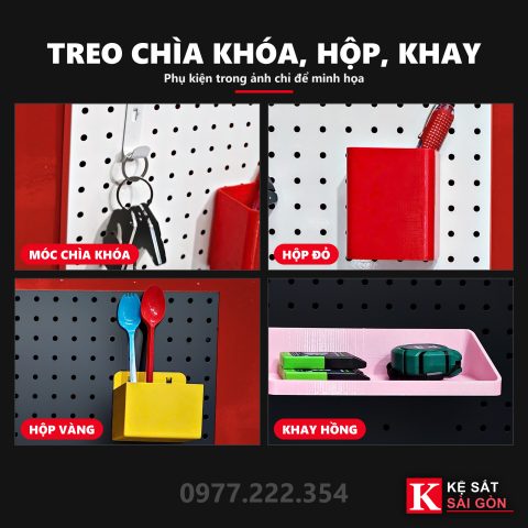 Đồ treo thử trên tấm tôn lỗ 60×30cm