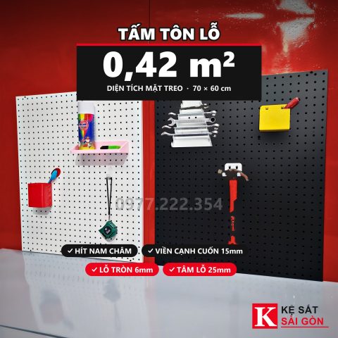 Tấm tôn lỗ 70cm x 60cm, màu đen hoặc trắng