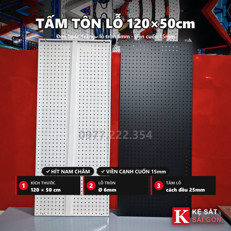 Tấm tôn lỗ cạnh vuông 120×50cm, có bản trắng và bản đen