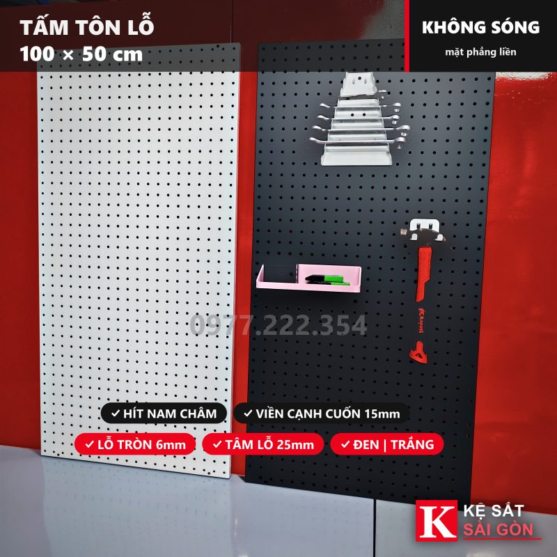 Tấm tôn lỗ cạnh vuông 100×50cm, có bản trắng và bản đen