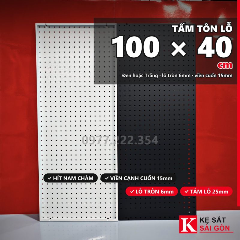 Tấm tôn lỗ cạnh vuông 100×40cm, có bản trắng và bản đen