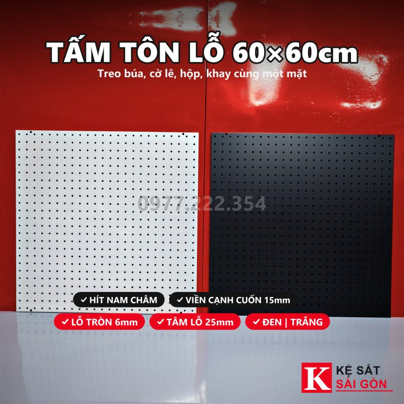 Tấm tôn lỗ cạnh vuông 60×60cm, có bản trắng và bản đen