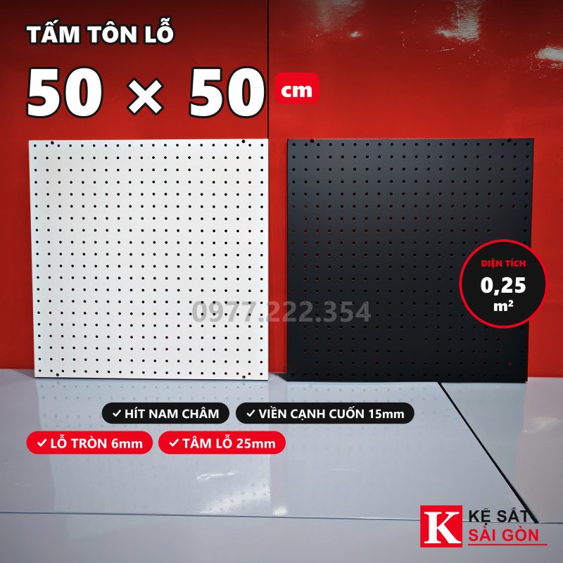 Tấm tôn lỗ cạnh vuông 50×50cm, có bản trắng và bản đen