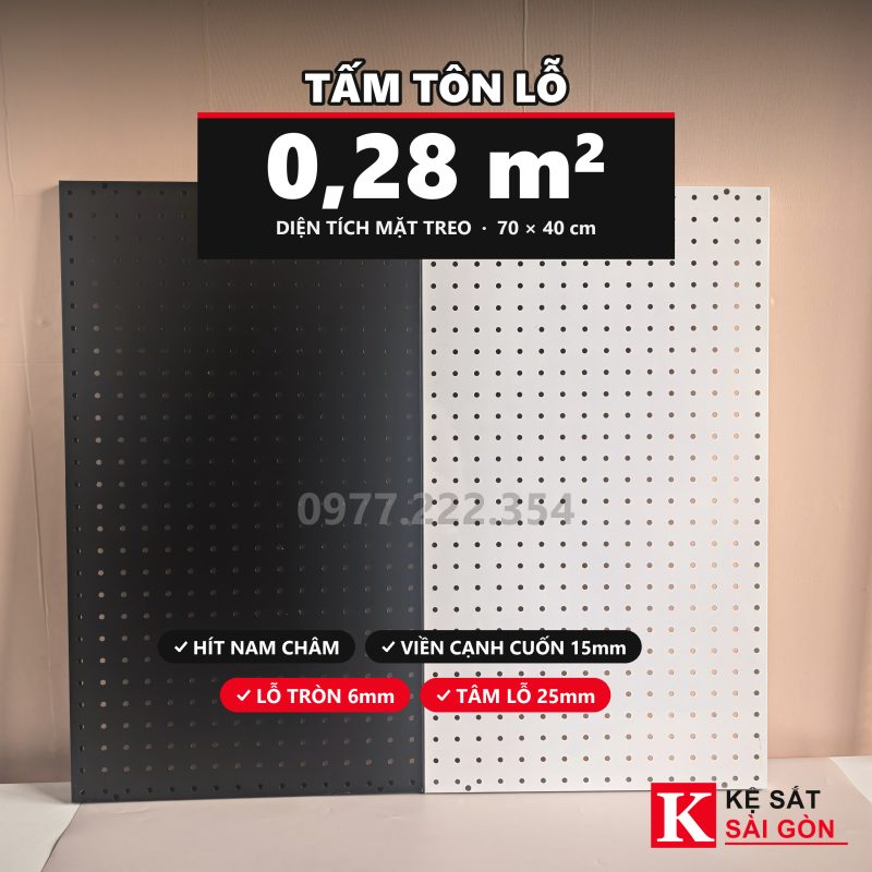 Tấm tôn lỗ cạnh vuông 70×40cm, có bản trắng và bản đen