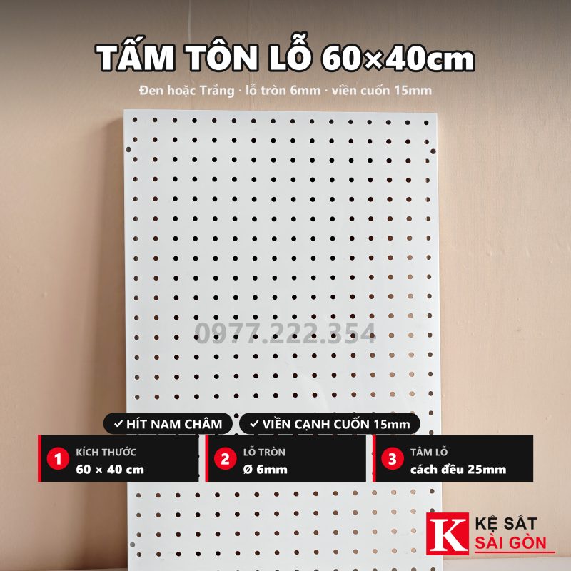 Tấm tôn lỗ cạnh vuông 60×40cm, có bản trắng và bản đen