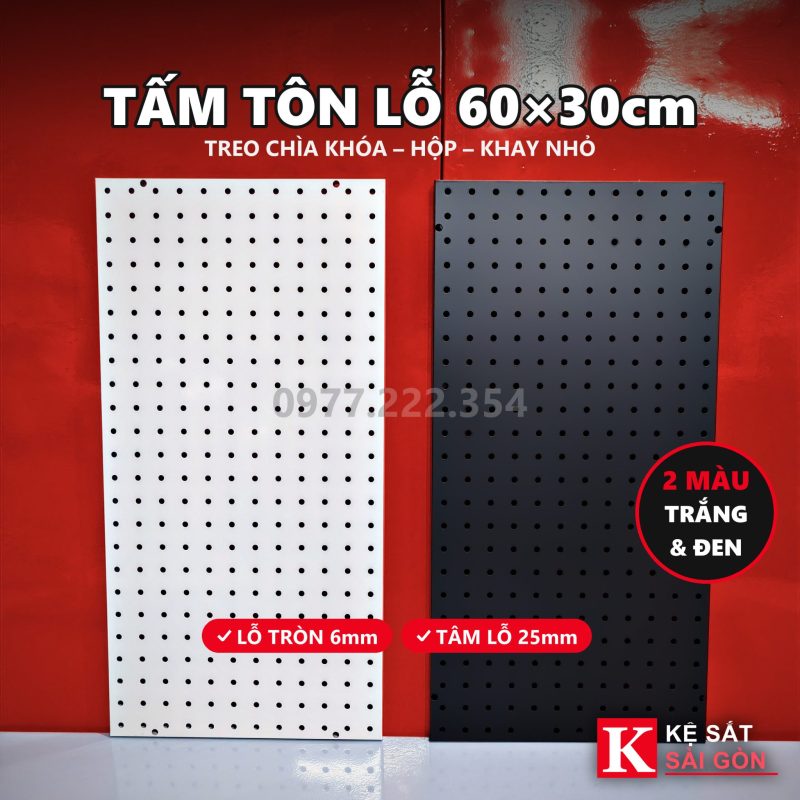 Tấm tôn lỗ 60cm x 30cm - Đen