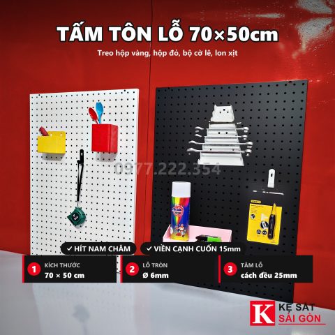 Tấm tôn lỗ 70cm x 50cm, màu đen hoặc trắng