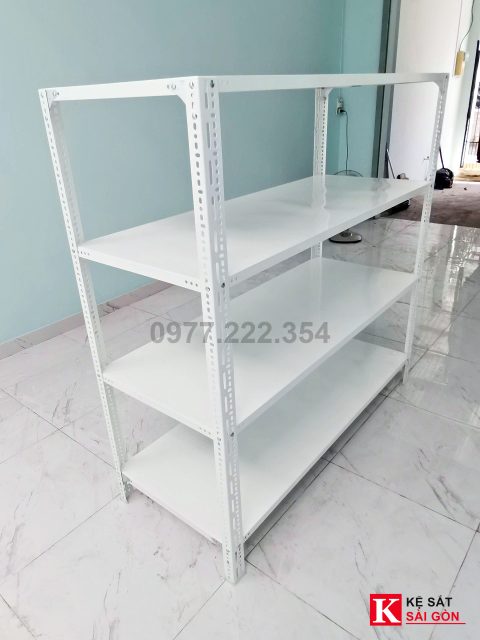 Bộ kệ sắt V lỗ đa năng (60 × 40 × 150 cm) - 4 tầng mâm màu trắng