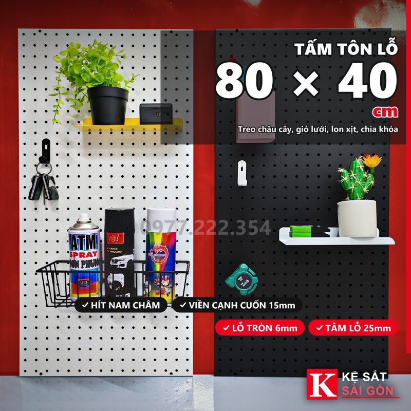 Tấm tôn lỗ cạnh vuông 80×40cm, có bản trắng và bản đen