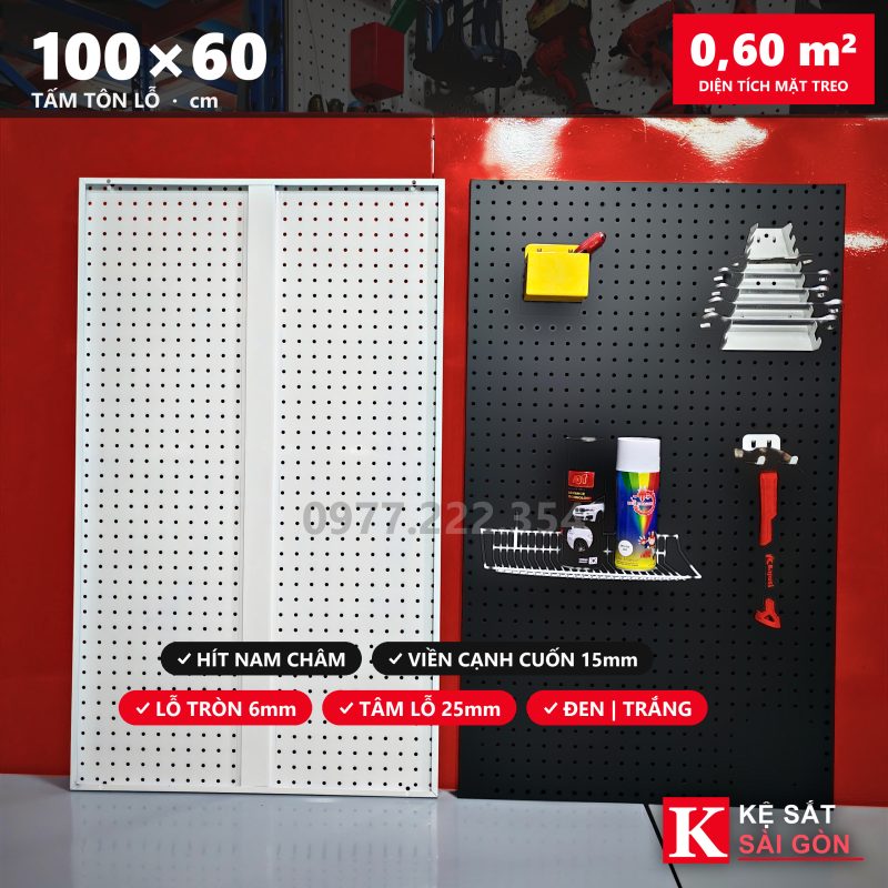 Tấm tôn lỗ cạnh vuông 100×60cm, có bản trắng và bản đen