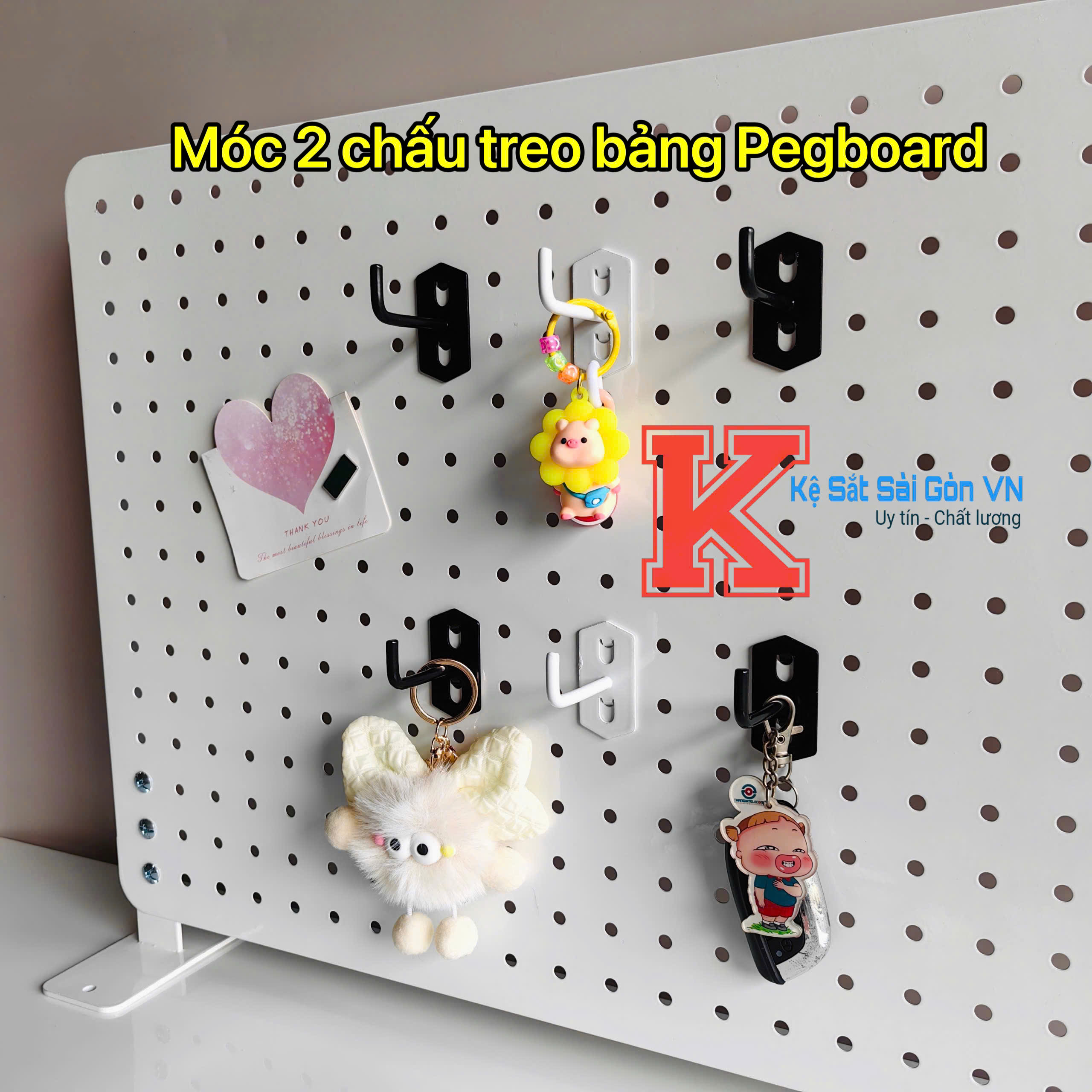 Móc 2 chấu gắn bảng pegboard treo phụ kiện decor