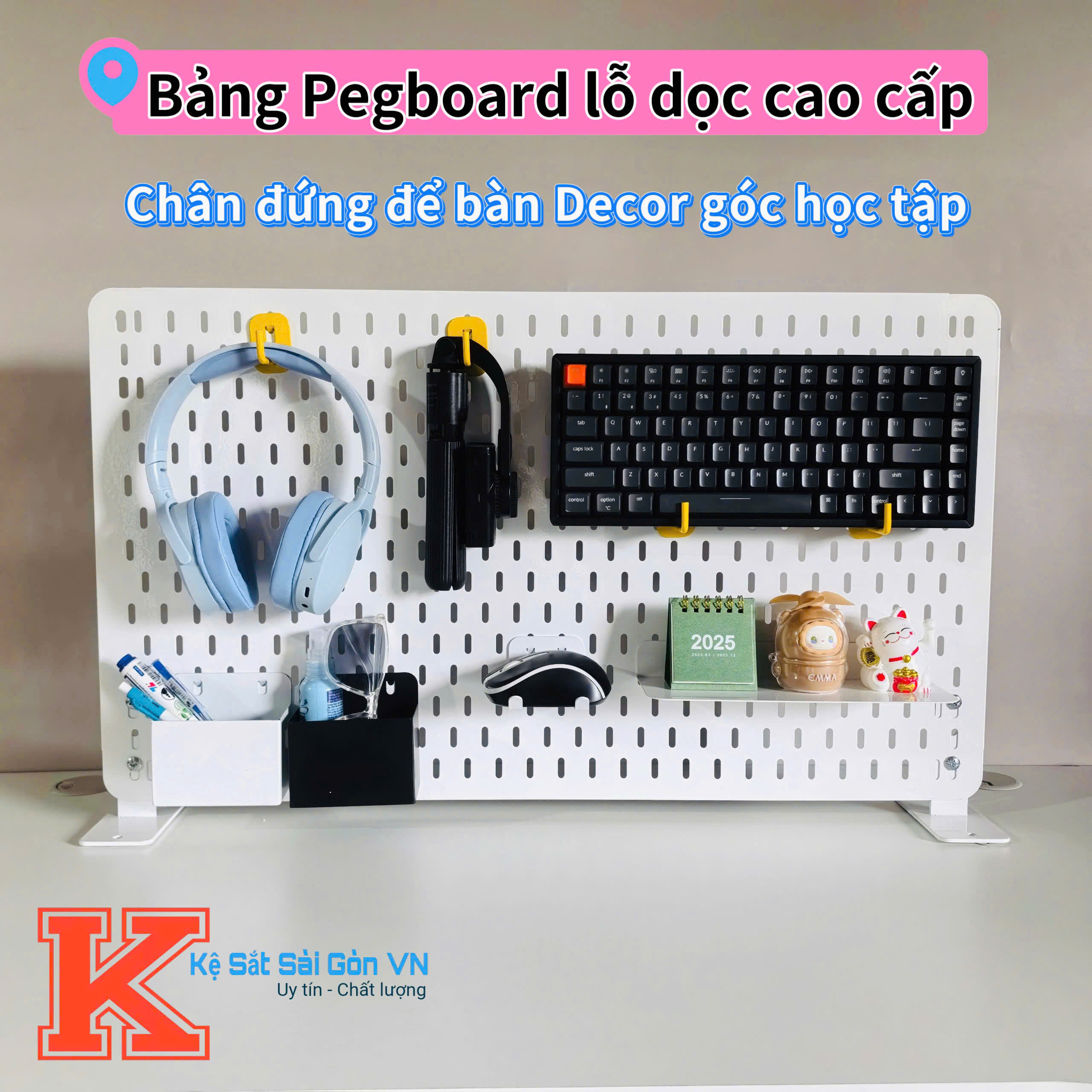 Bảng pegboard để bàn decor lỗ dọc