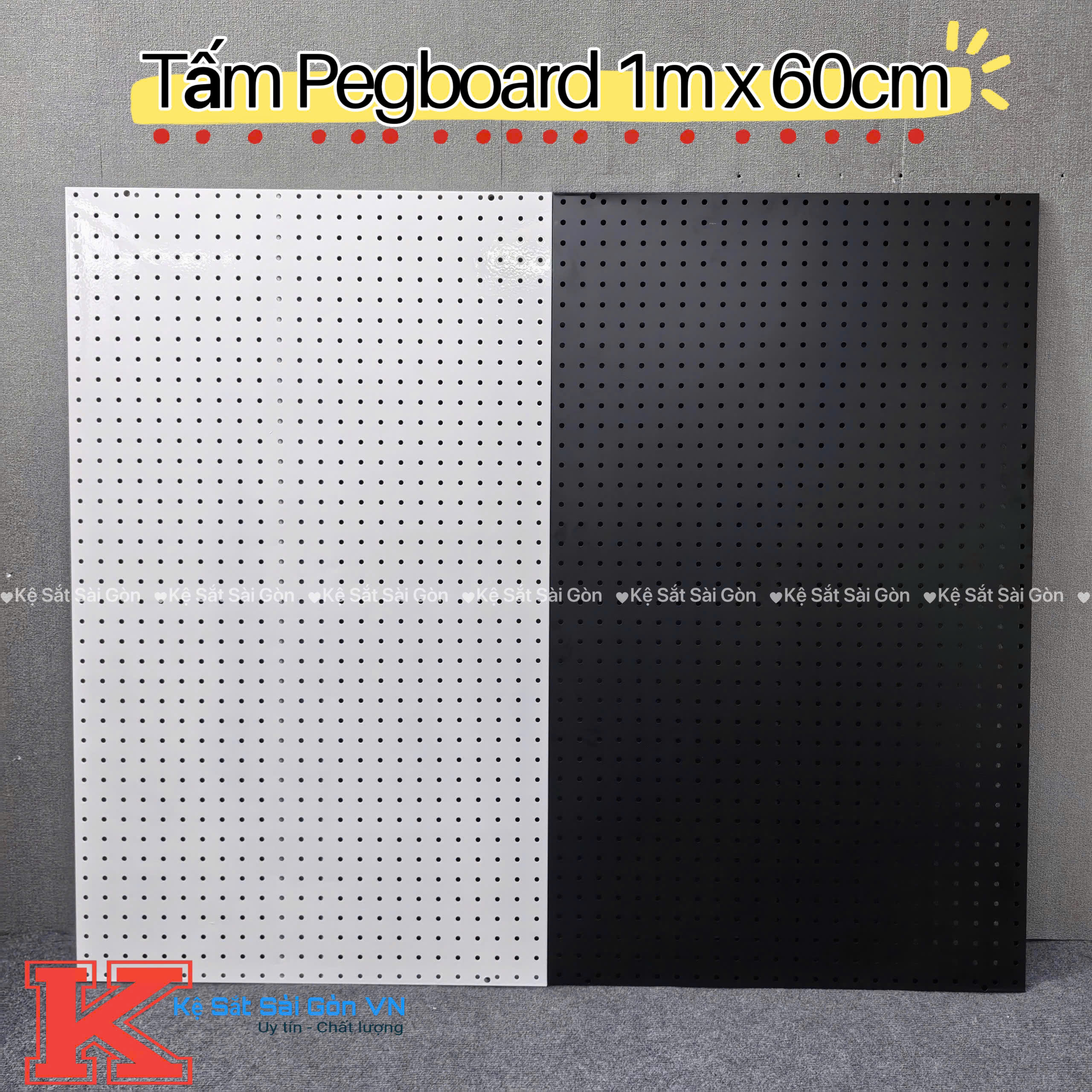 Tấm Pegboard Gắn Tường 1m x 60cm -  Bảng Kim Loại Sơn Tĩnh Điện, Decor Góc Làm Việc, Góc Gaming