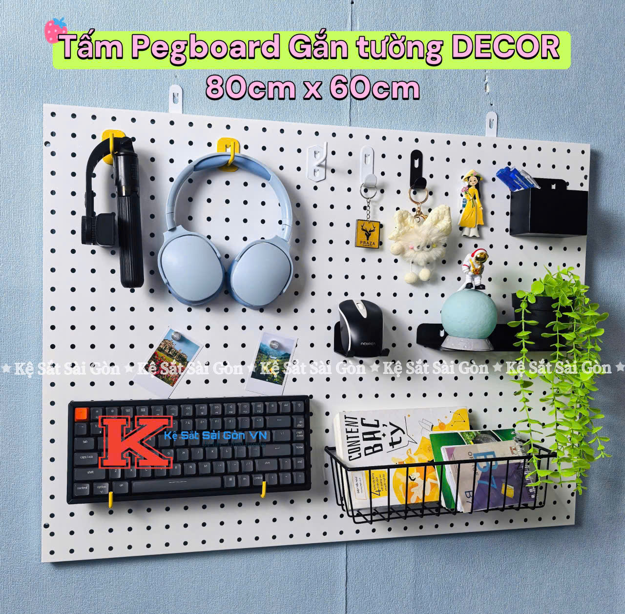 Tấm Tôn Đục Lỗ, Bảng Pegboard Kim Loại Gắn Tường 80 x 60 & 70 x 60 - Bảng Trang Trí Decor Đa Năng