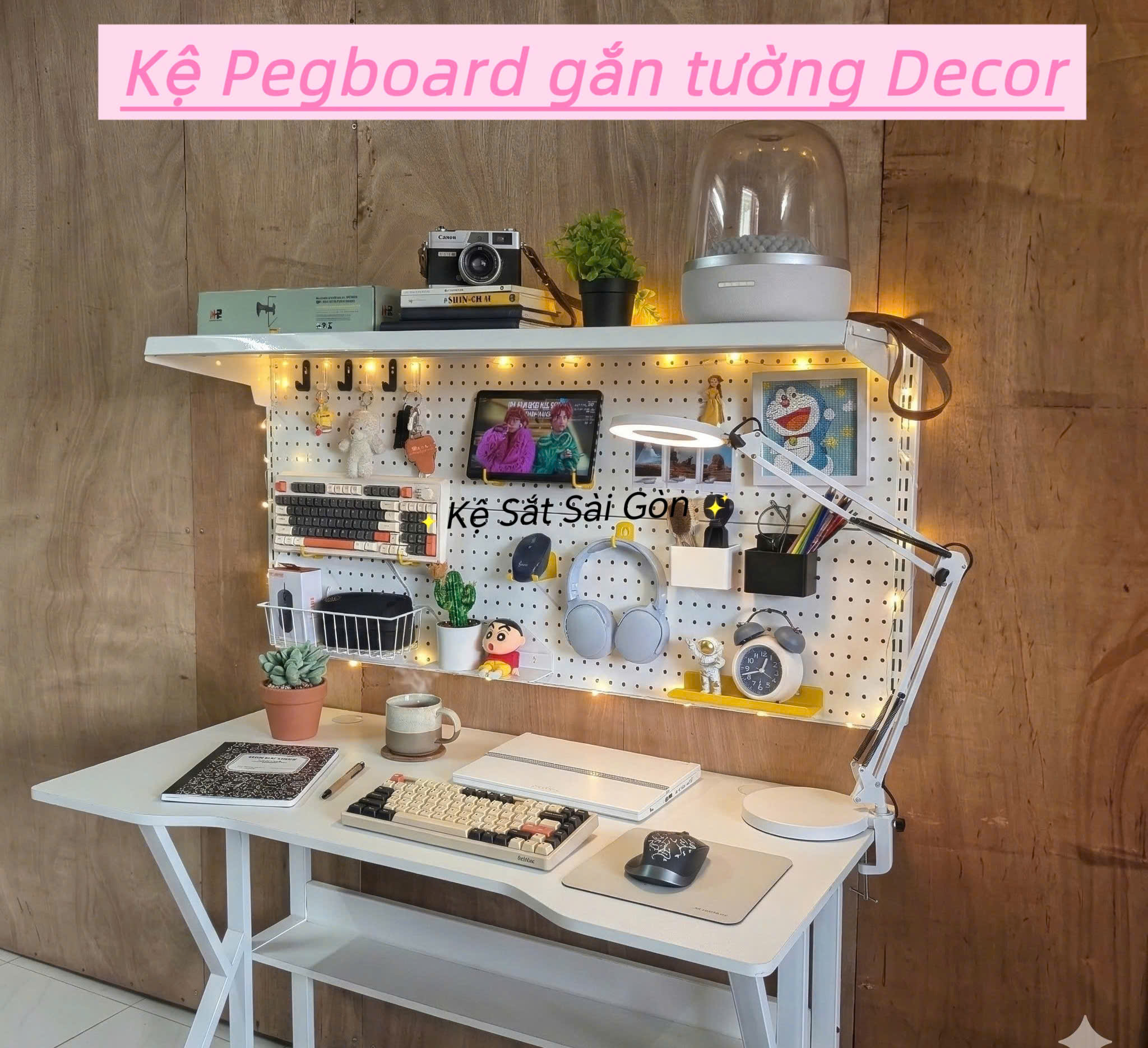 Tấm Tôn Lỗ Gài Thanh Ray Gắn Tường Treo Phụ Kiện Decor Bàn Học, Bàn Làm Việc